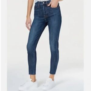 Levi Wedgie Skinny Jeans High Rise Medium Wash Button Fly Size 28 Raw Hem